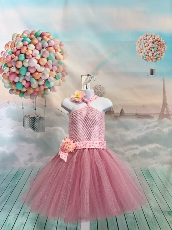 Handmade Pink Tulle Halter Flower Girl Dress - Picture 3 of 6